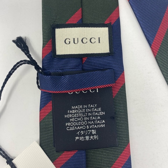 GUCCI Mens Striped Silk Blue Green Tie - Picture 8 of 11